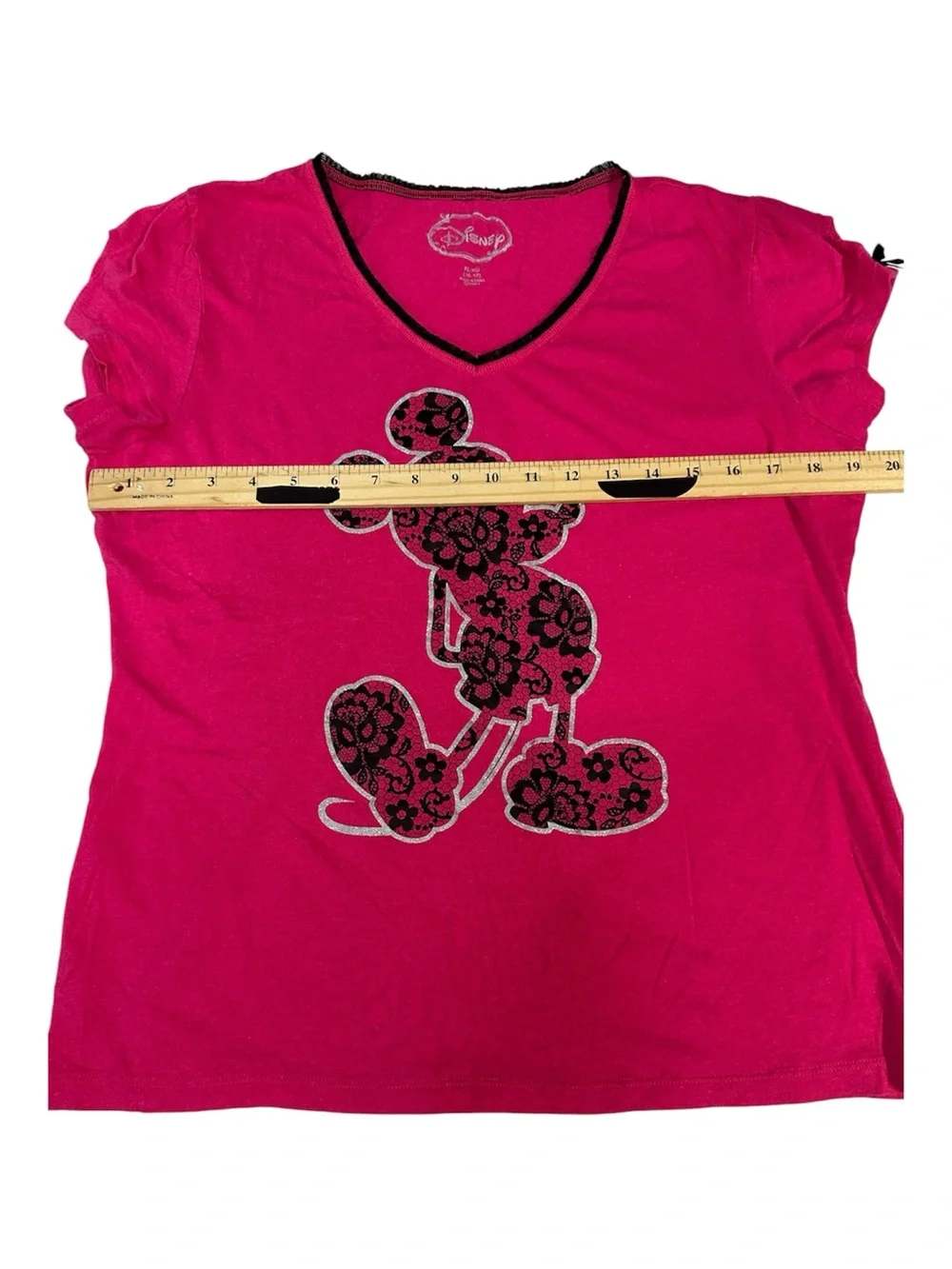 Disney Mickey Mouse 2 Piece Pajama Set XL 16-18 Pink Floral Capri Sleepwear - Picture 8 of 12